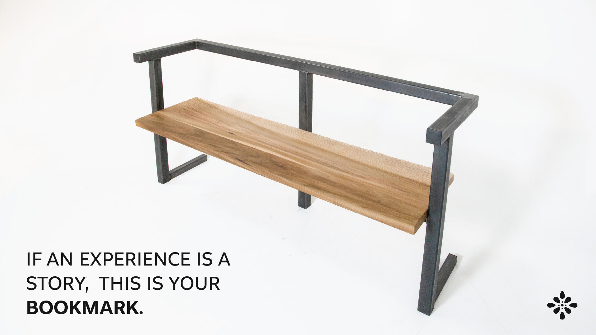 Image of the Bookmark Bench. "If an experience is a story, this is your bookmark."