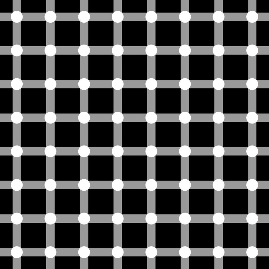 Hermann Grid: Grid of white lines with white dots at each intersection, creating an illusion of a black moving dot.